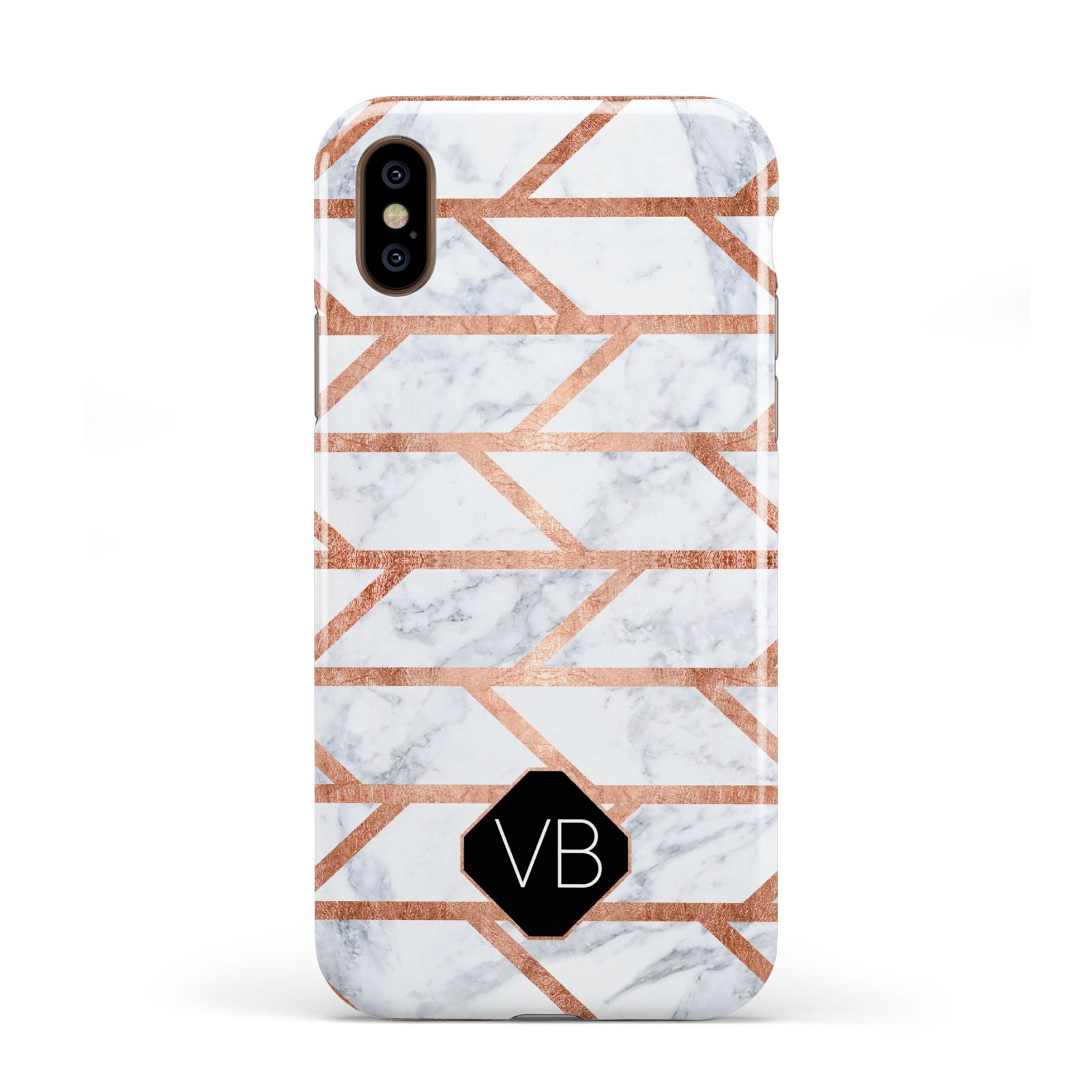 Personalised Rose Gold Faux Marble Initials Apple iPhone XS 3D Tough