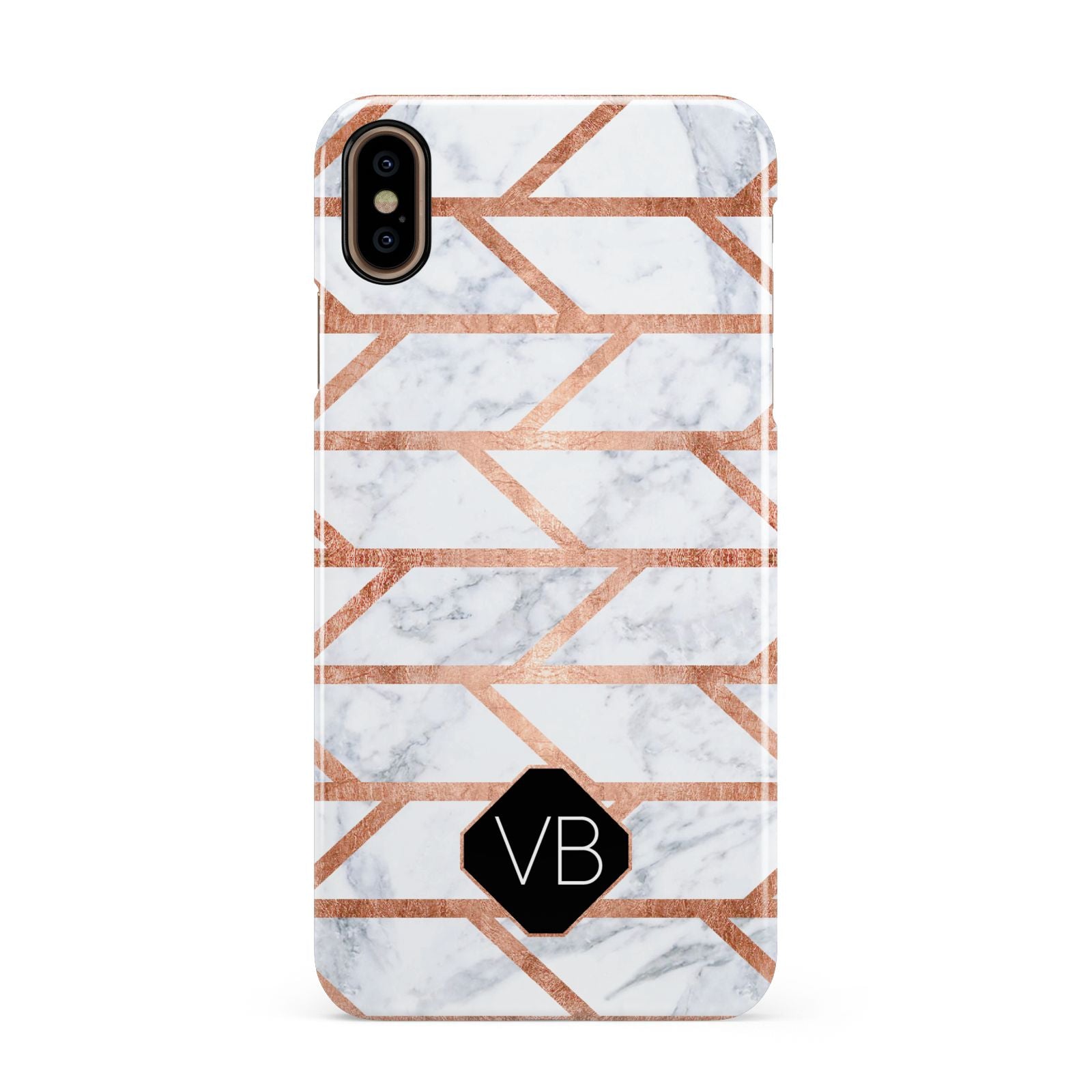 Personalised Rose Gold Faux Marble Initials Apple iPhone Xs Max 3D Snap Case