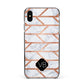 Personalised Rose Gold Faux Marble Initials Apple iPhone Xs Max Impact Case Black Edge on Silver Phone