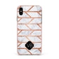 Personalised Rose Gold Faux Marble Initials Apple iPhone Xs Max Impact Case Pink Edge on Silver Phone