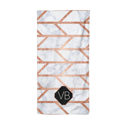 Personalised Rose Gold Faux Marble Initials Beach Towel