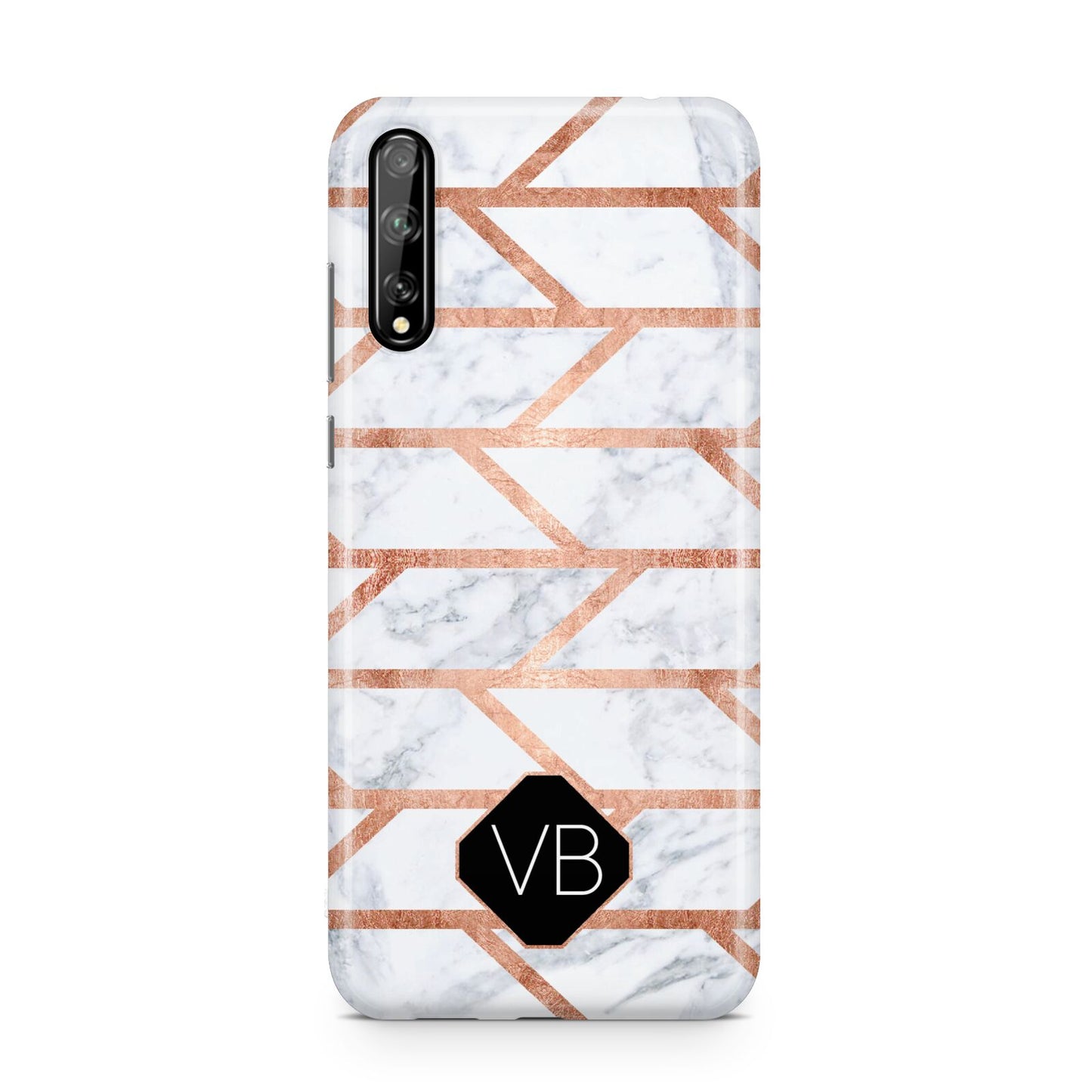 Personalised Rose Gold Faux Marble Initials Huawei Enjoy 10s Phone Case