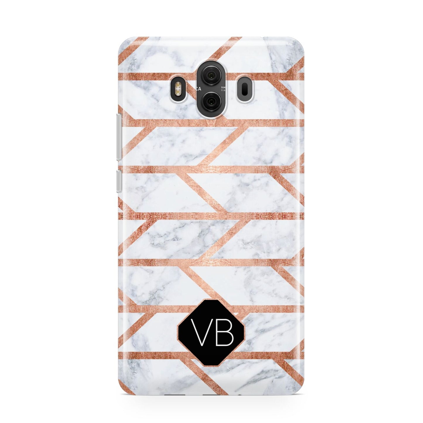 Personalised Rose Gold Faux Marble Initials Huawei Mate 10 Protective Phone Case