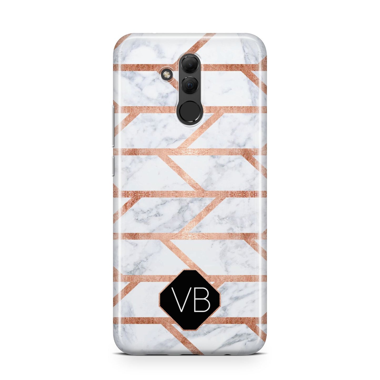 Personalised Rose Gold Faux Marble Initials Huawei Mate 20 Lite