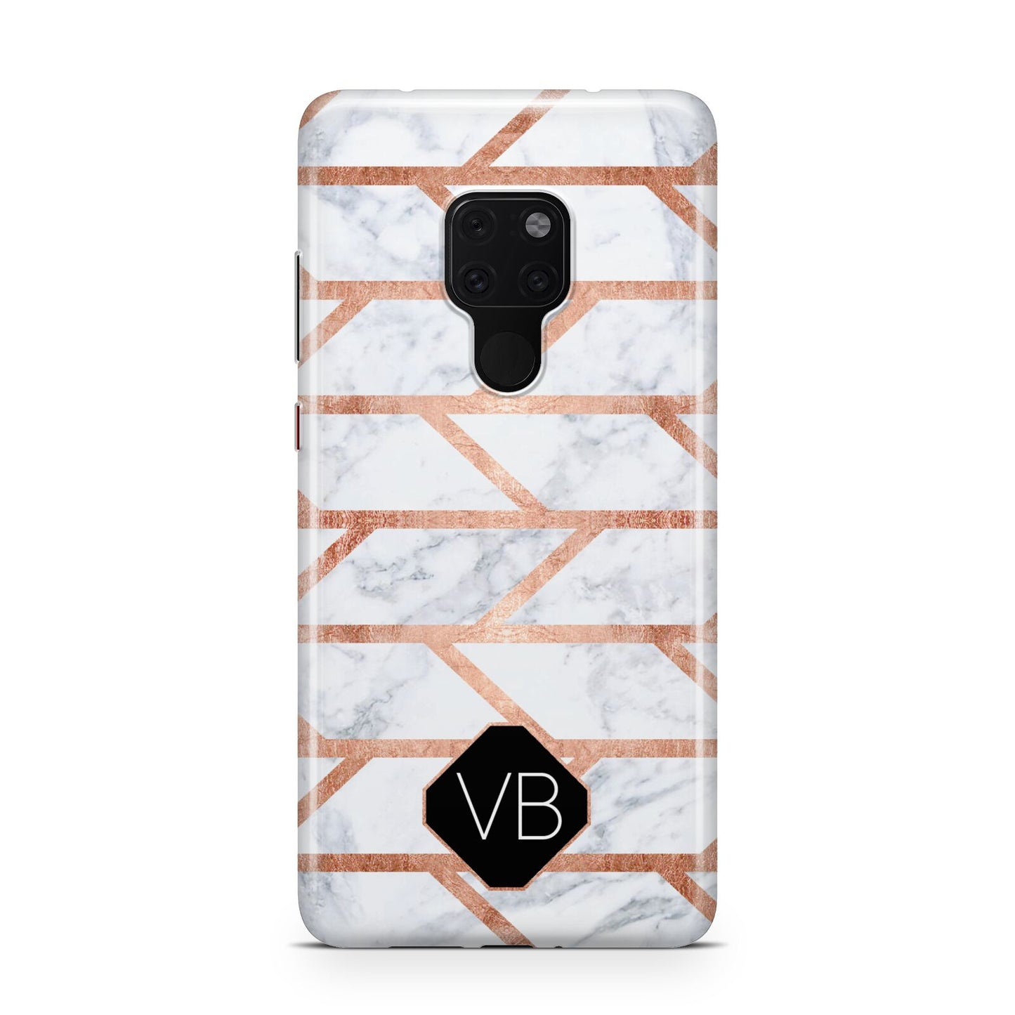Personalised Rose Gold Faux Marble Initials Huawei Mate 20 Phone Case