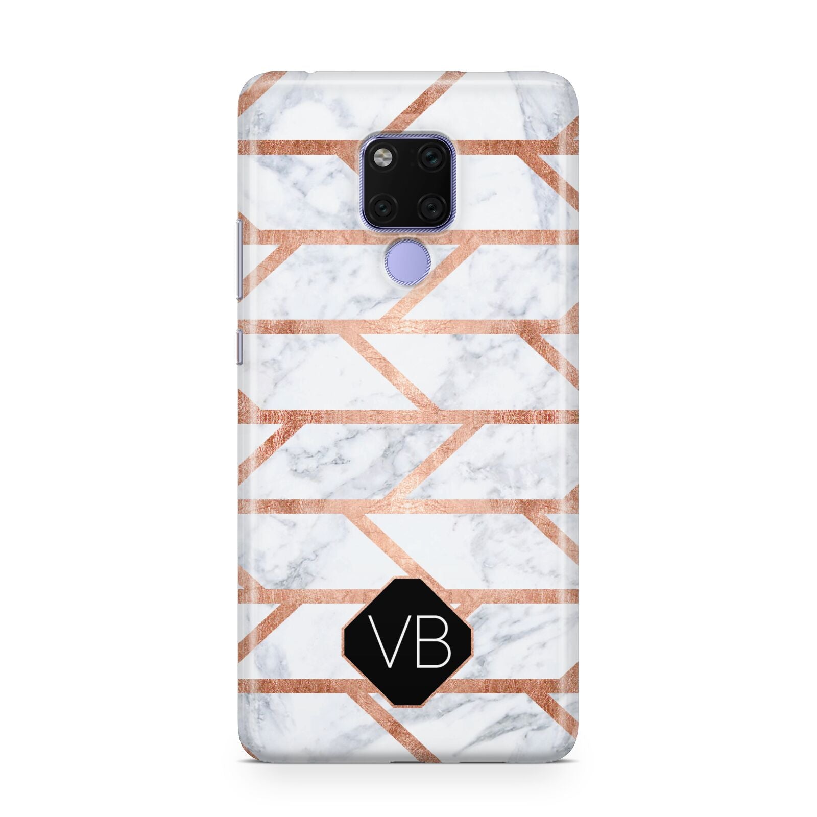 Personalised Rose Gold Faux Marble Initials Huawei Mate 20X Phone Case