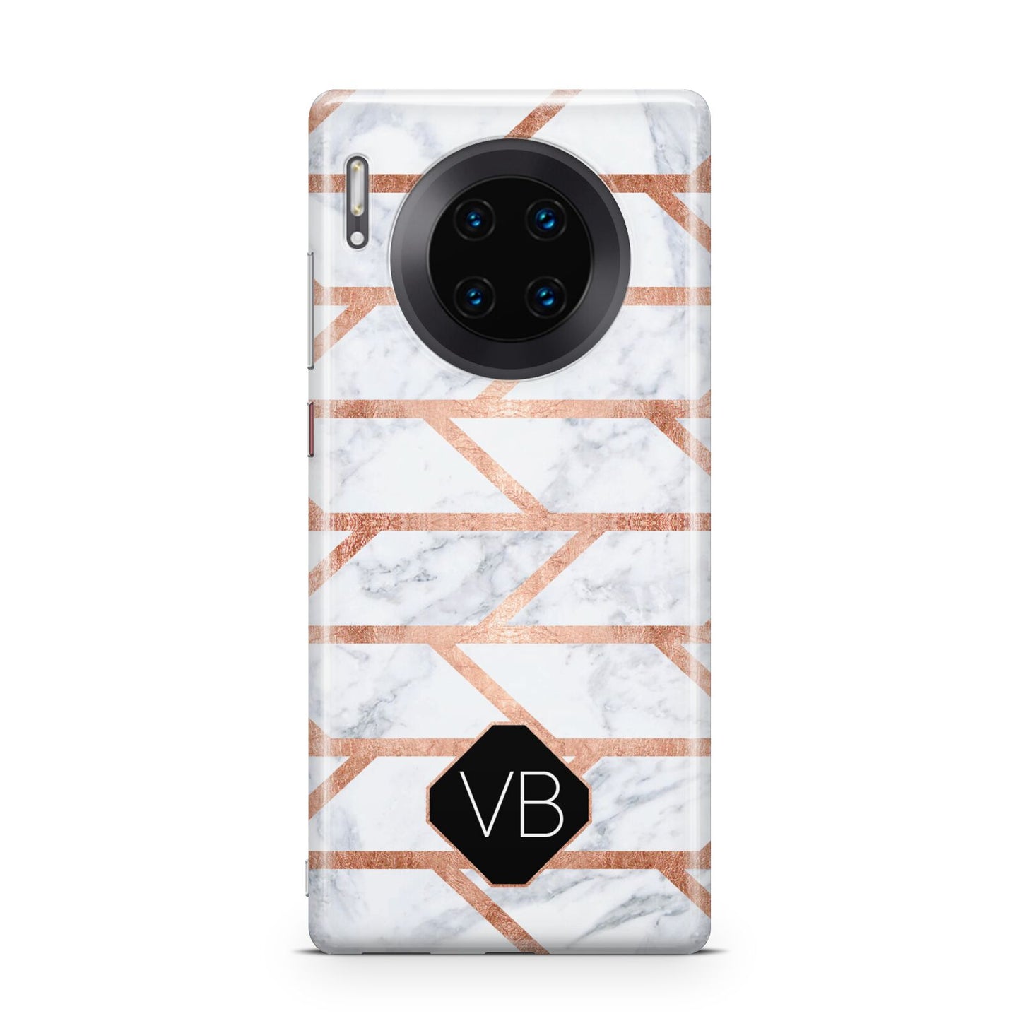Personalised Rose Gold Faux Marble Initials Huawei Mate 30 Pro Phone Case