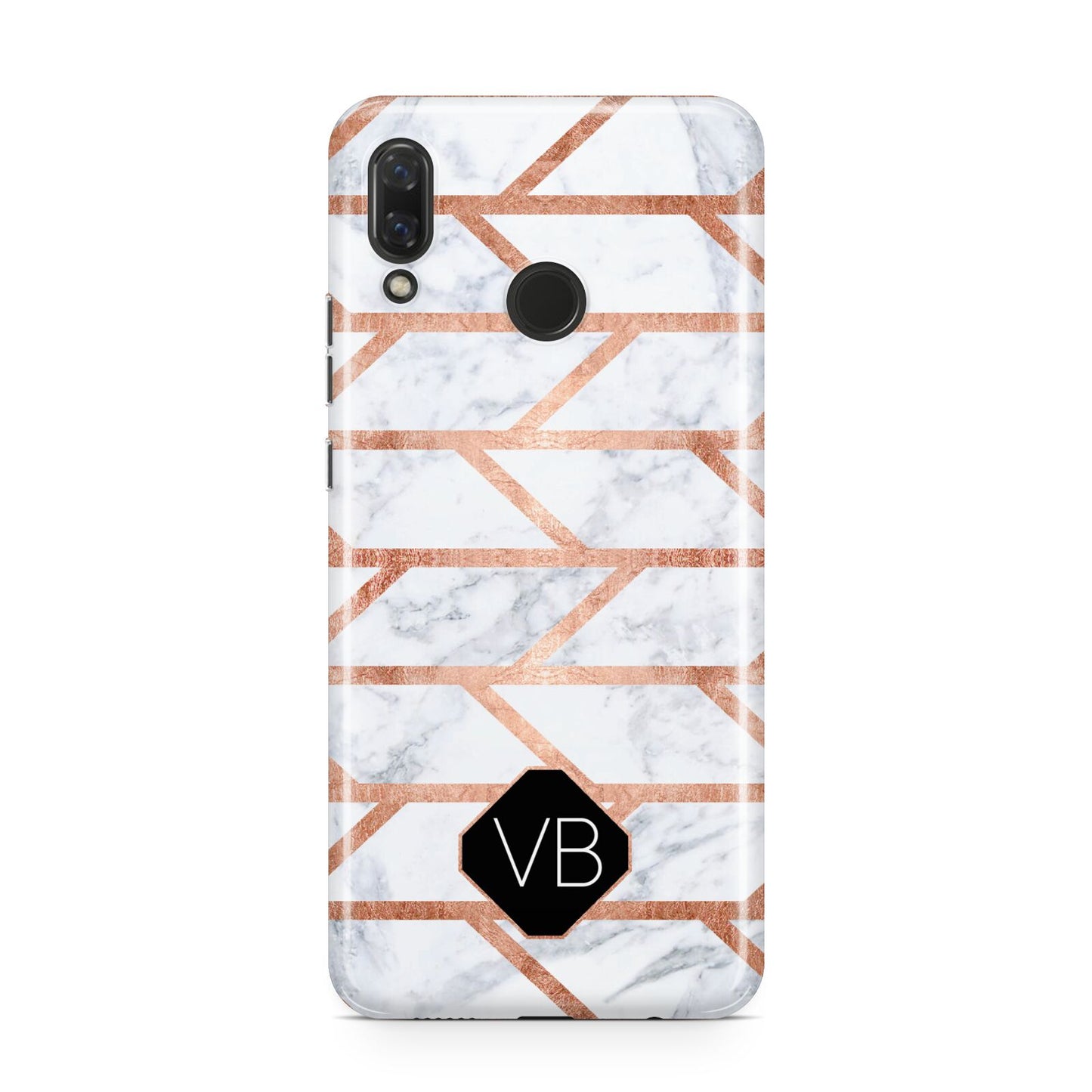 Personalised Rose Gold Faux Marble Initials Huawei Nova 3 Phone Case