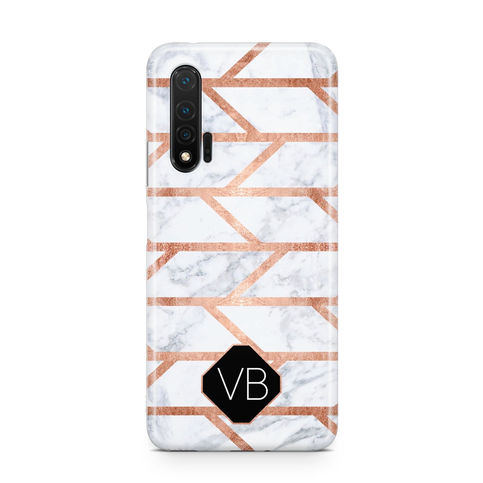 Personalised Rose Gold Faux Marble Initials Huawei Nova 6 Phone Case