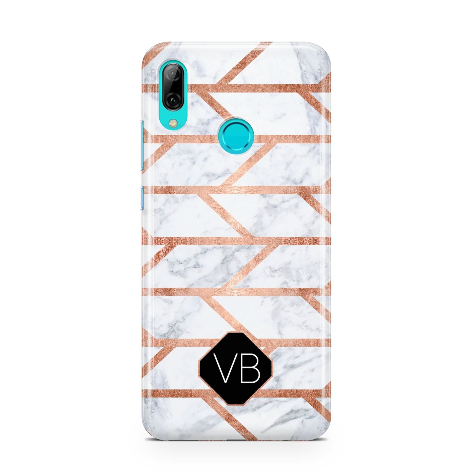 Personalised Rose Gold Faux Marble Initials Huawei P Smart 2019 Case