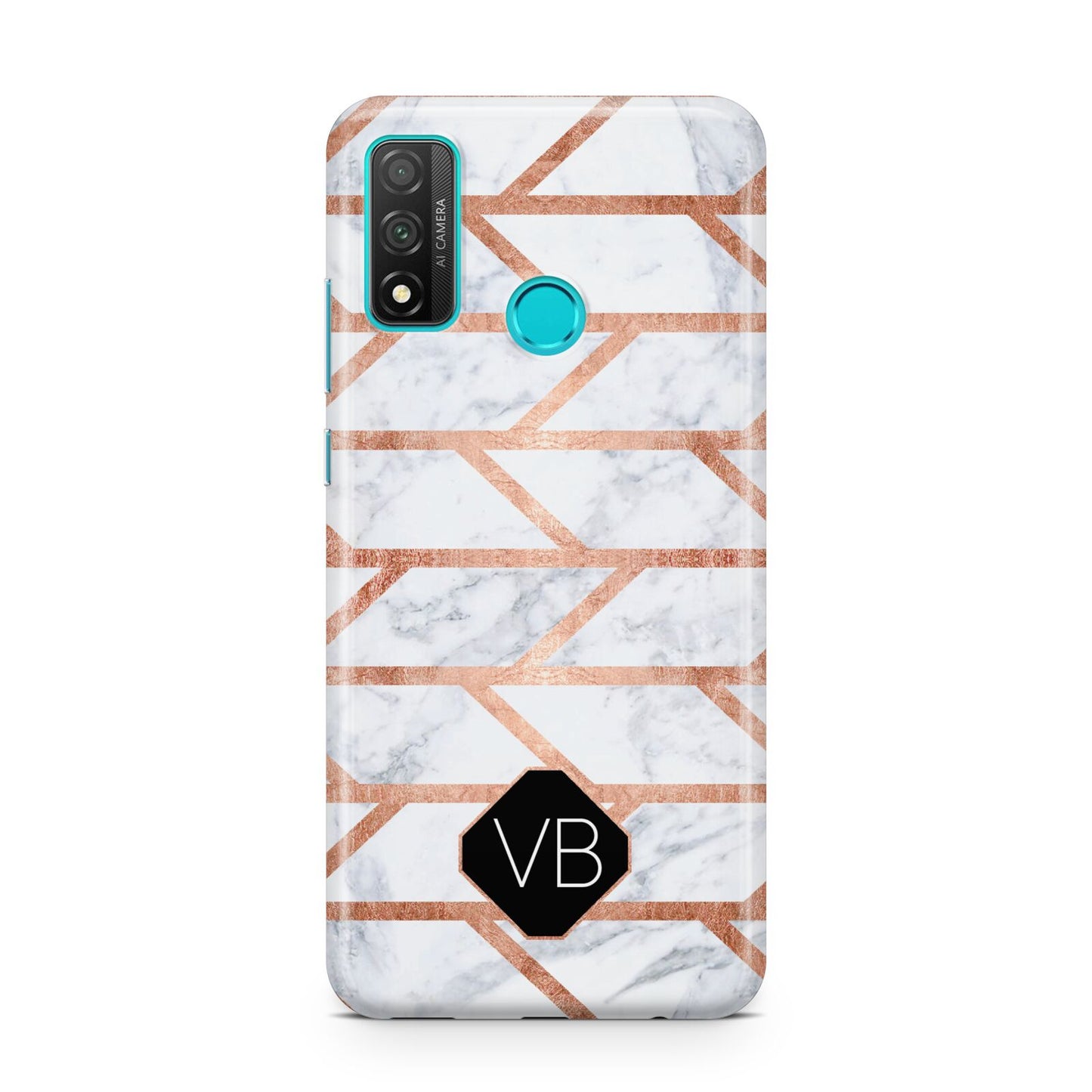 Personalised Rose Gold Faux Marble Initials Huawei P Smart 2020