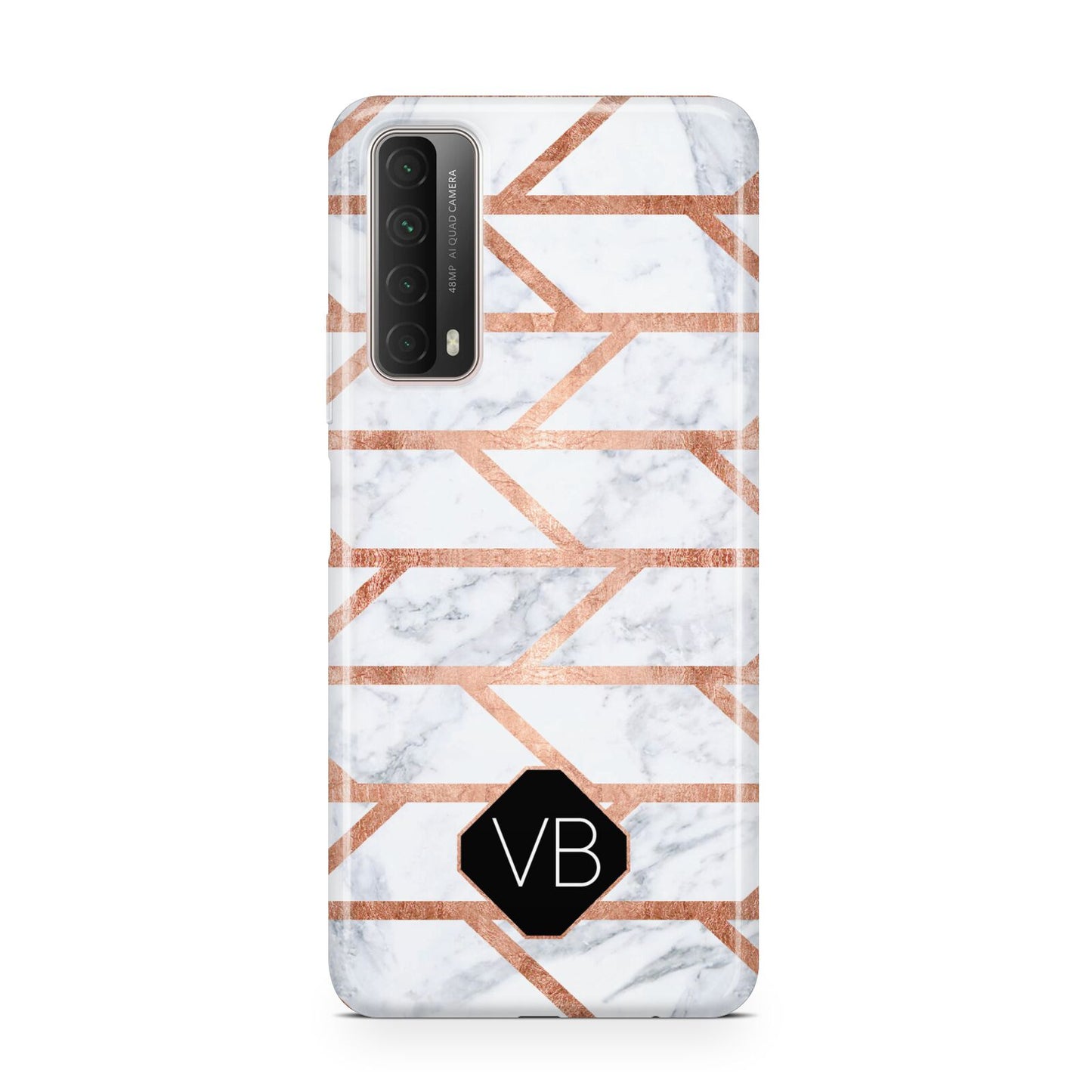 Personalised Rose Gold Faux Marble Initials Huawei P Smart 2021