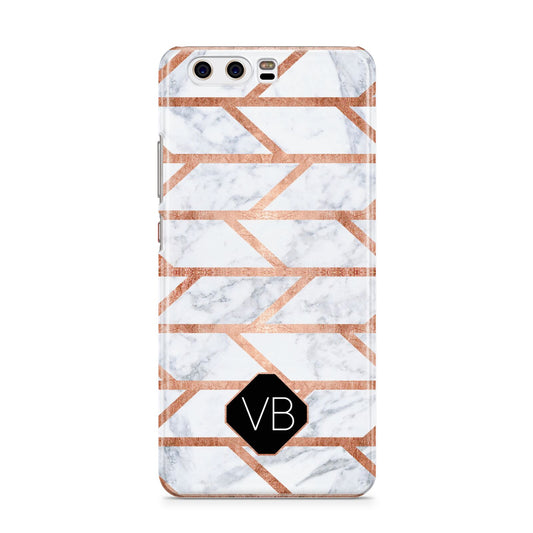 Personalised Rose Gold Faux Marble Initials Huawei P10 Phone Case