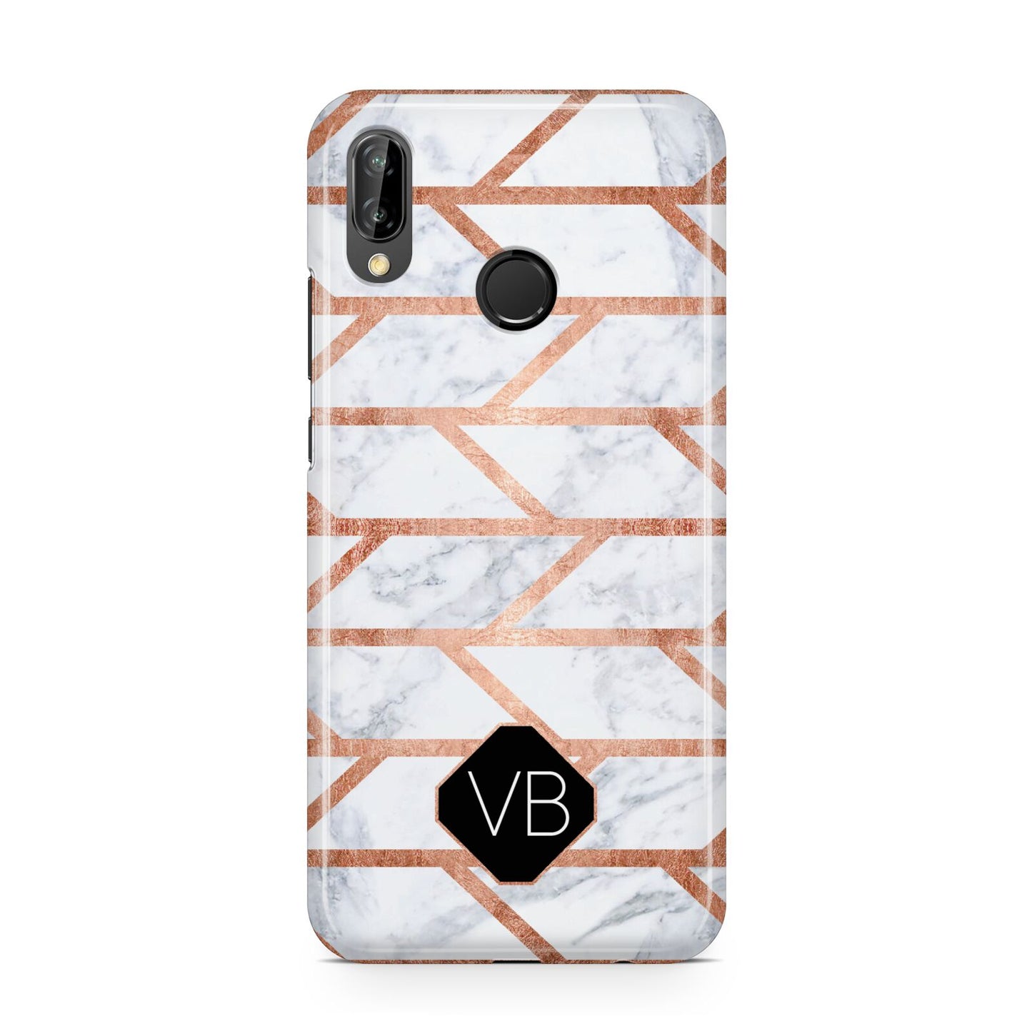 Personalised Rose Gold Faux Marble Initials Huawei P20 Lite Phone Case