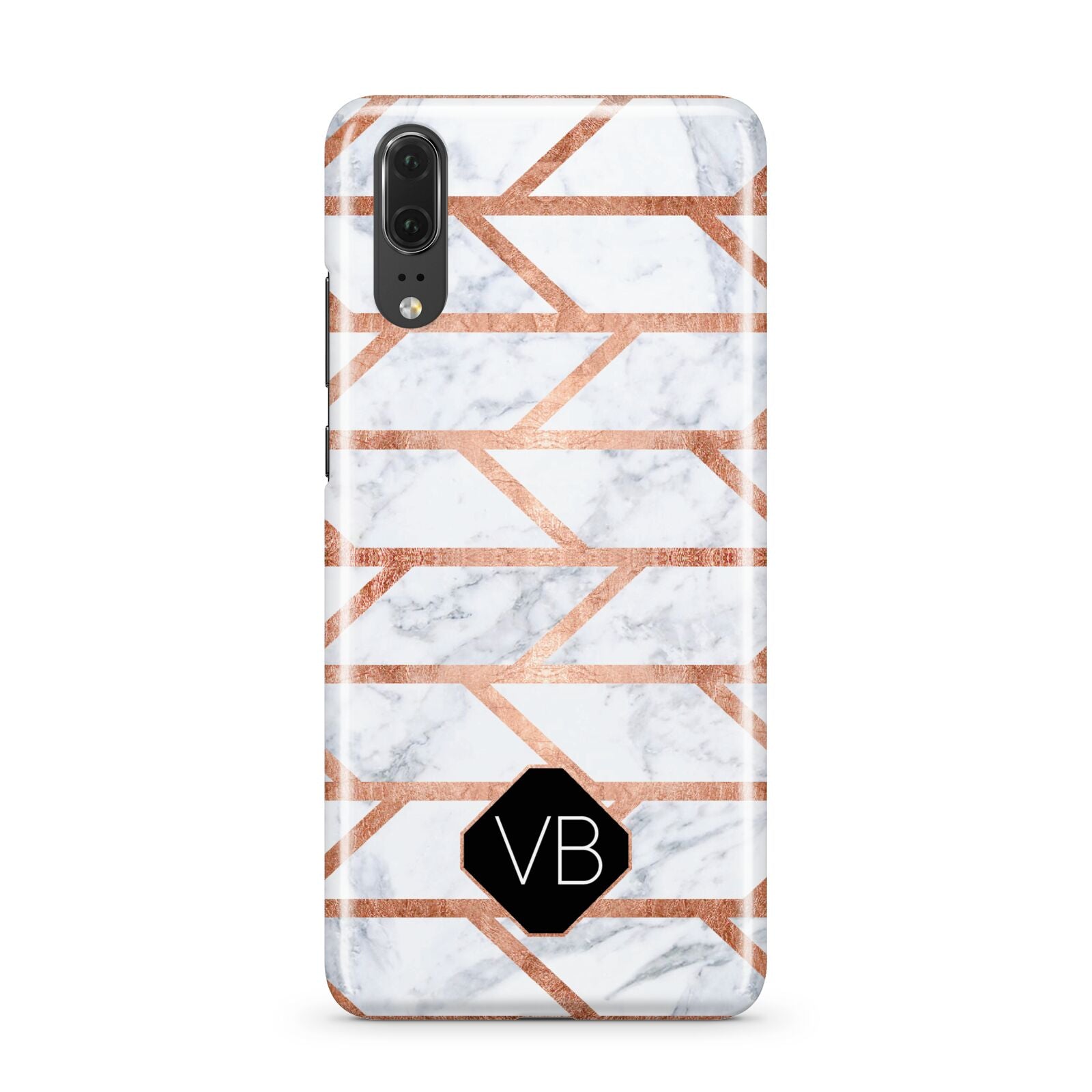 Personalised Rose Gold Faux Marble Initials Huawei P20 Phone Case