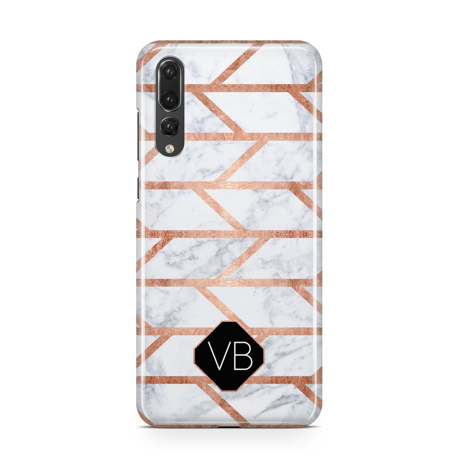Personalised Rose Gold Faux Marble Initials Huawei P20 Pro Phone Case