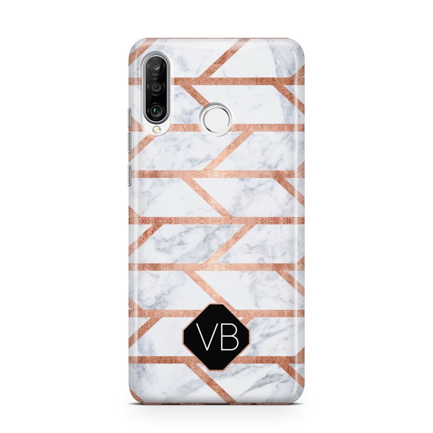 Personalised Rose Gold Faux Marble Initials Huawei P30 Lite Phone Case