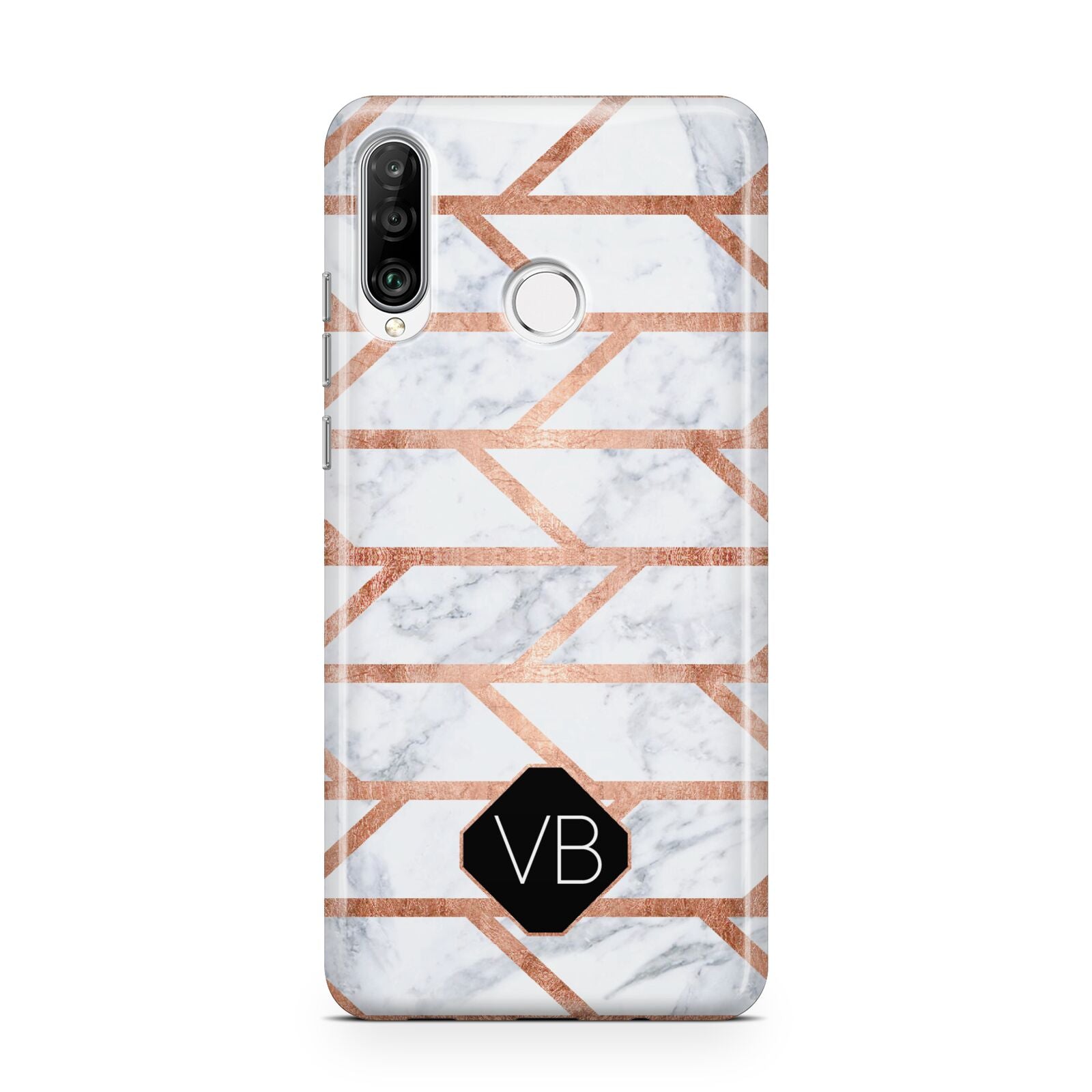 Personalised Rose Gold Faux Marble Initials Huawei P30 Lite Phone Case