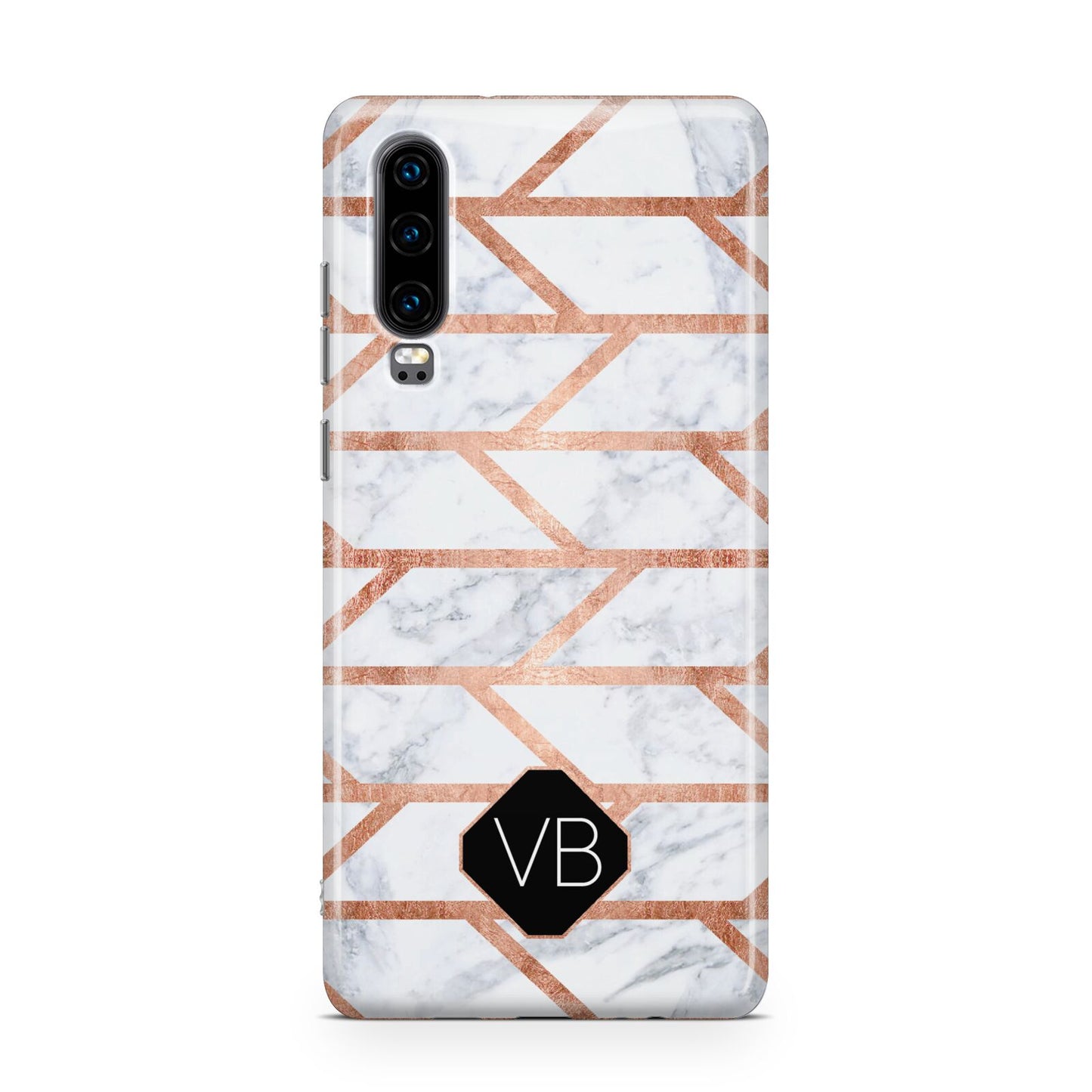 Personalised Rose Gold Faux Marble Initials Huawei P30 Phone Case