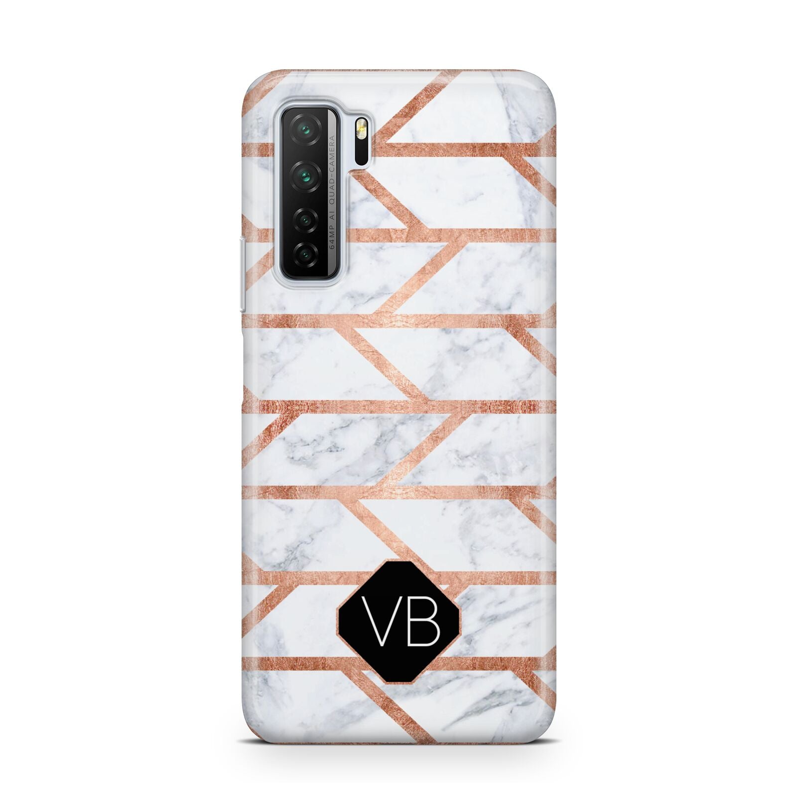 Personalised Rose Gold Faux Marble Initials Huawei P40 Lite 5G Phone Case
