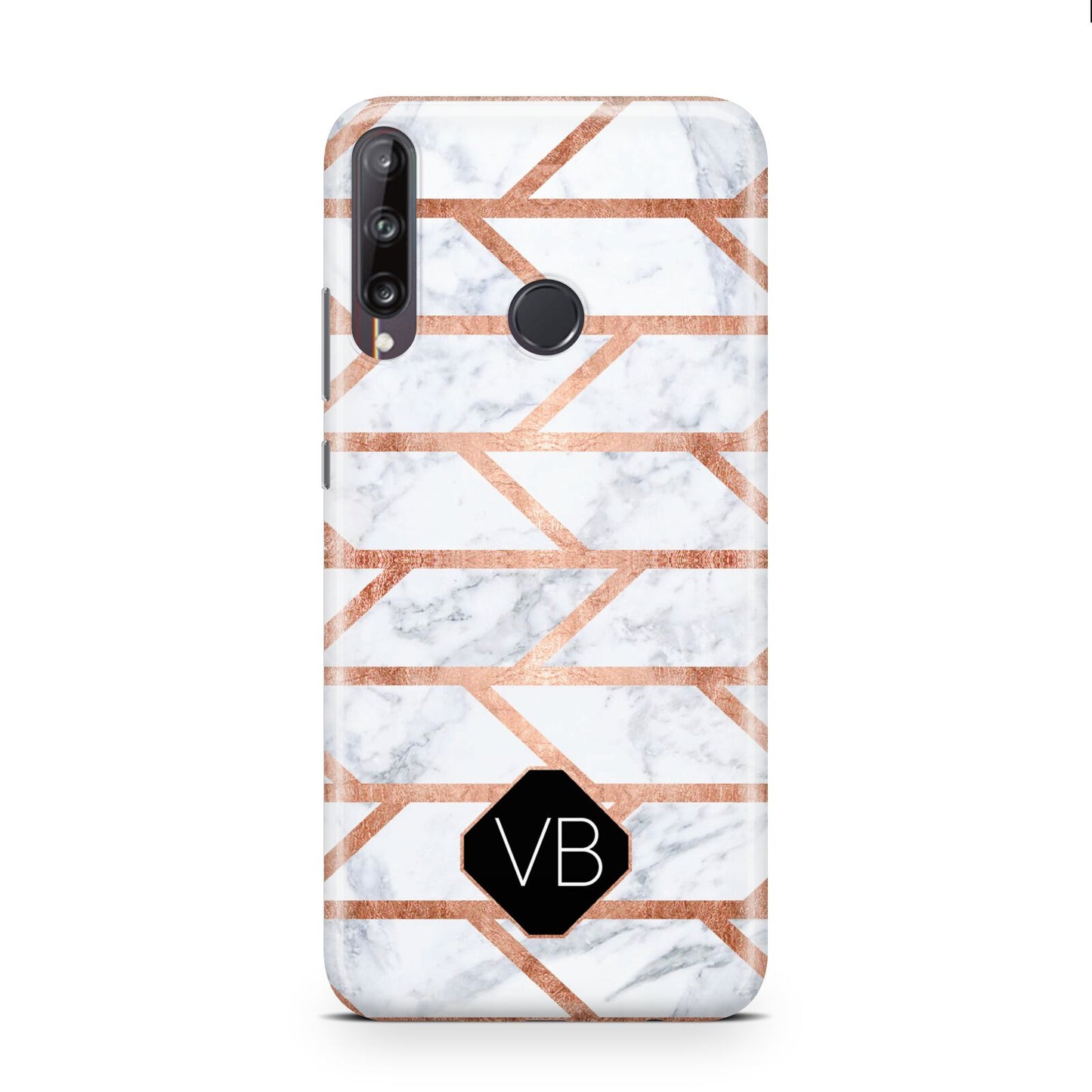 Personalised Rose Gold Faux Marble Initials Huawei P40 Lite E Phone Case