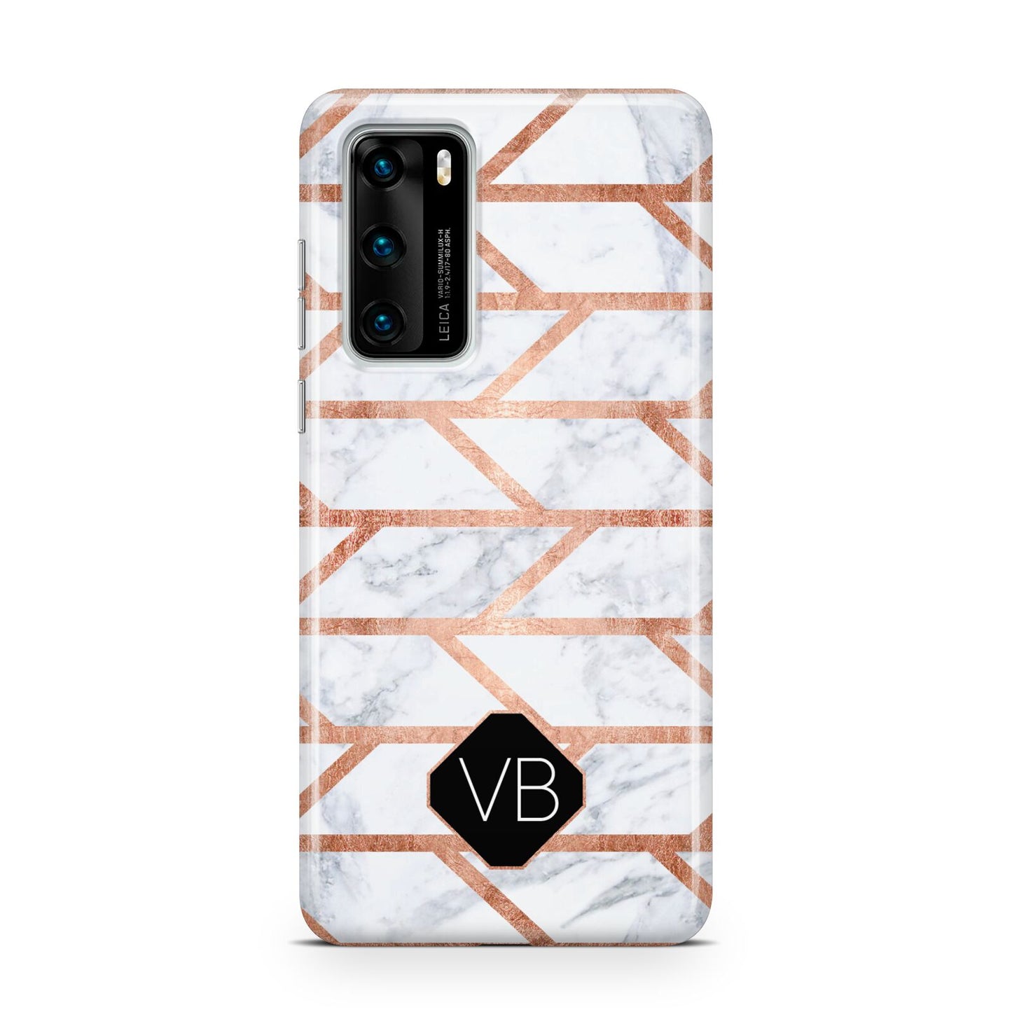 Personalised Rose Gold Faux Marble Initials Huawei P40 Phone Case