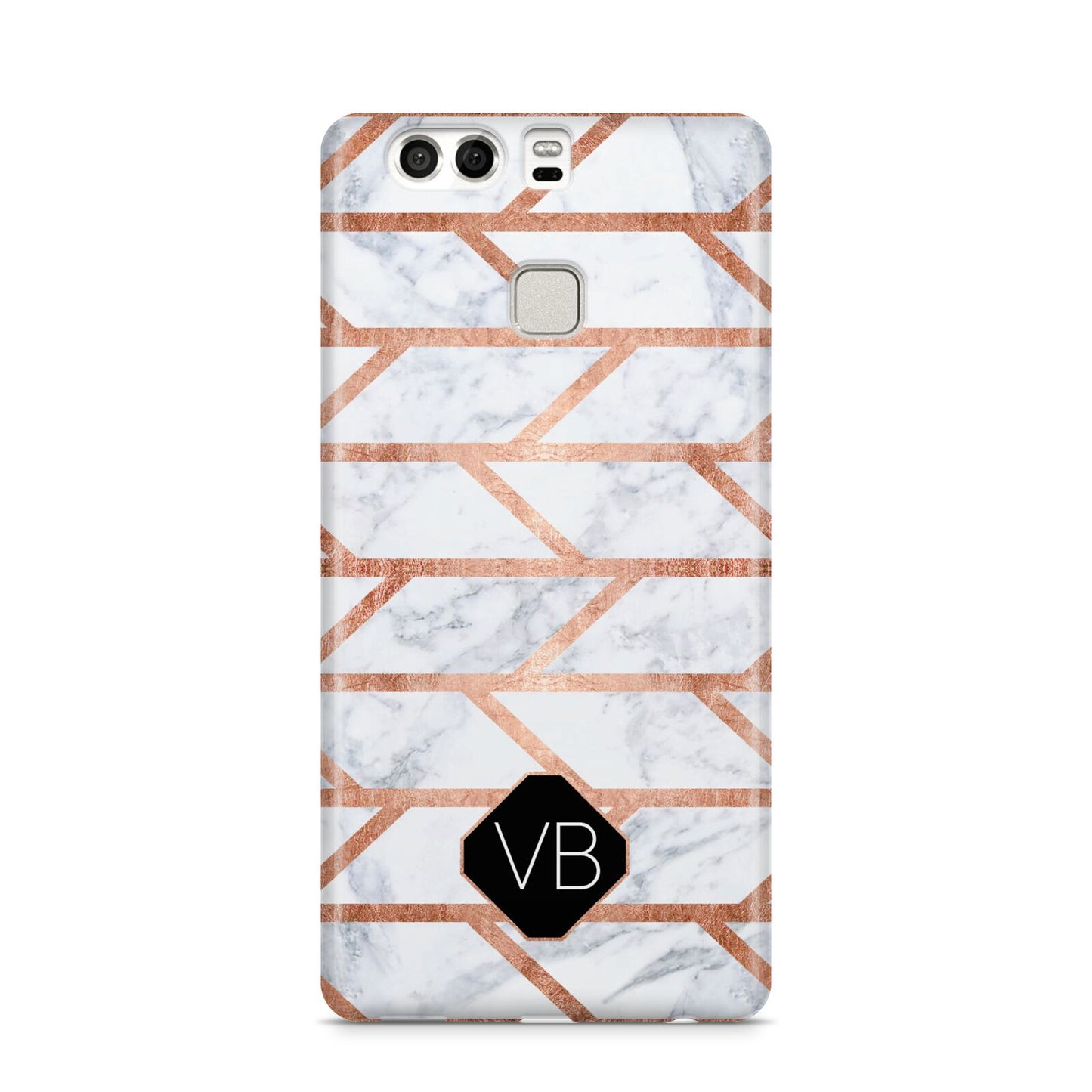 Personalised Rose Gold Faux Marble Initials Huawei P9 Case