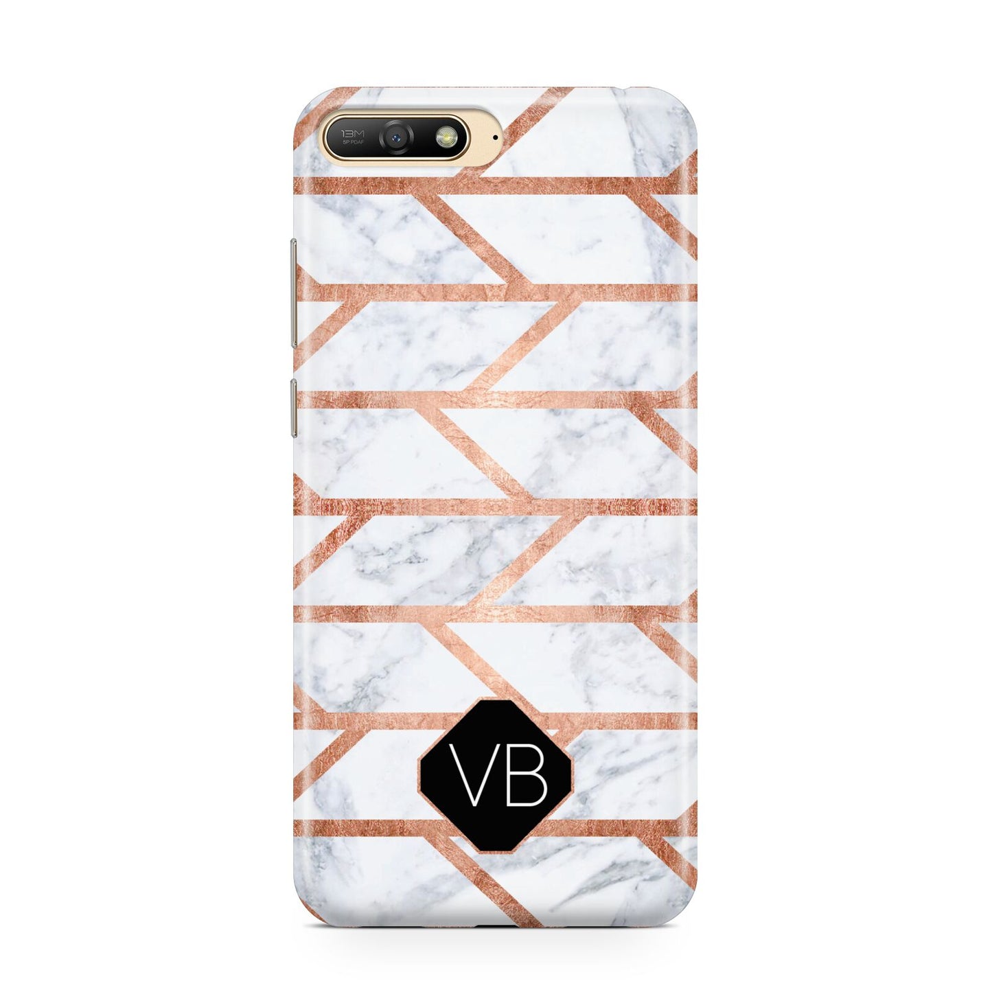 Personalised Rose Gold Faux Marble Initials Huawei Y6 2018