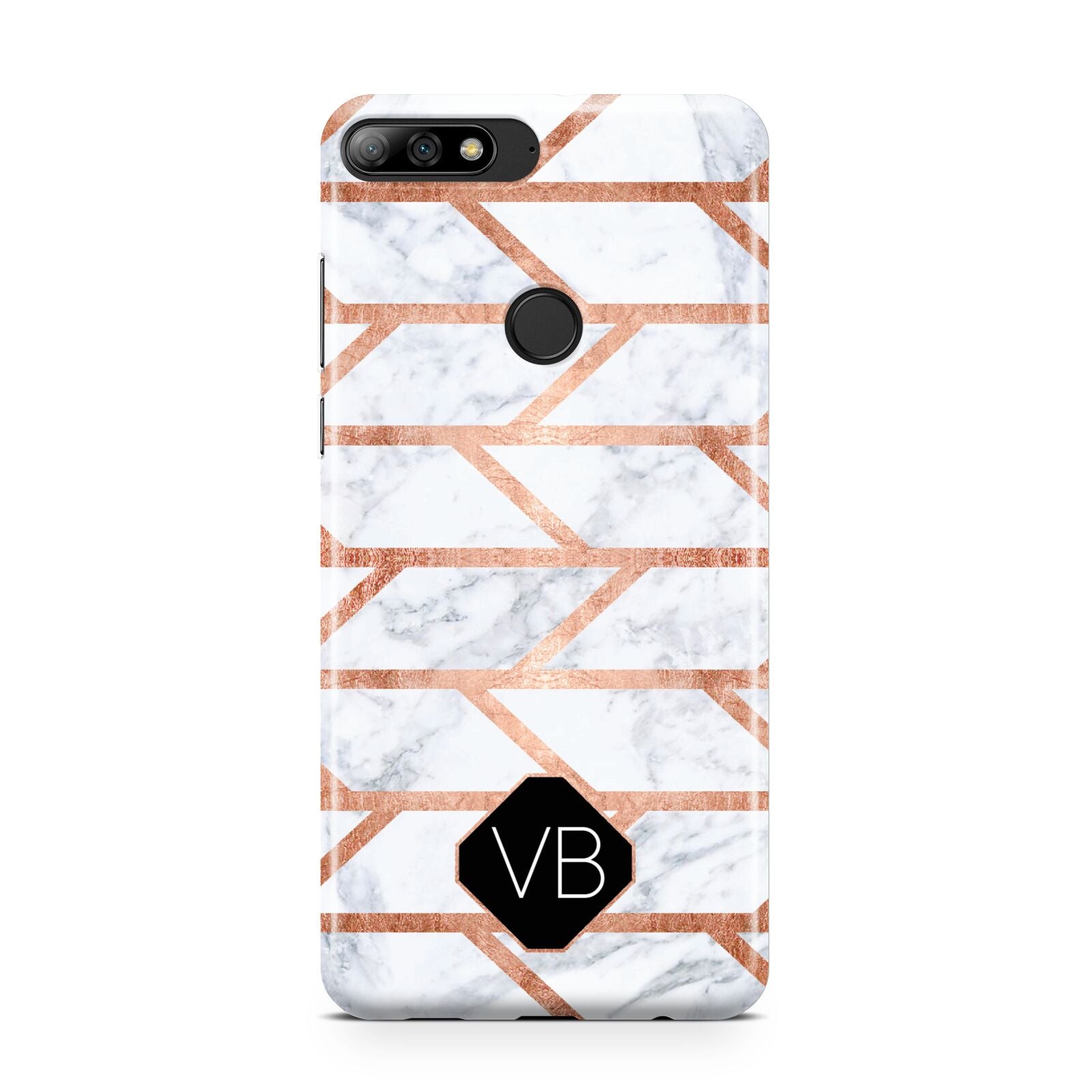 Personalised Rose Gold Faux Marble Initials Huawei Y7 2018