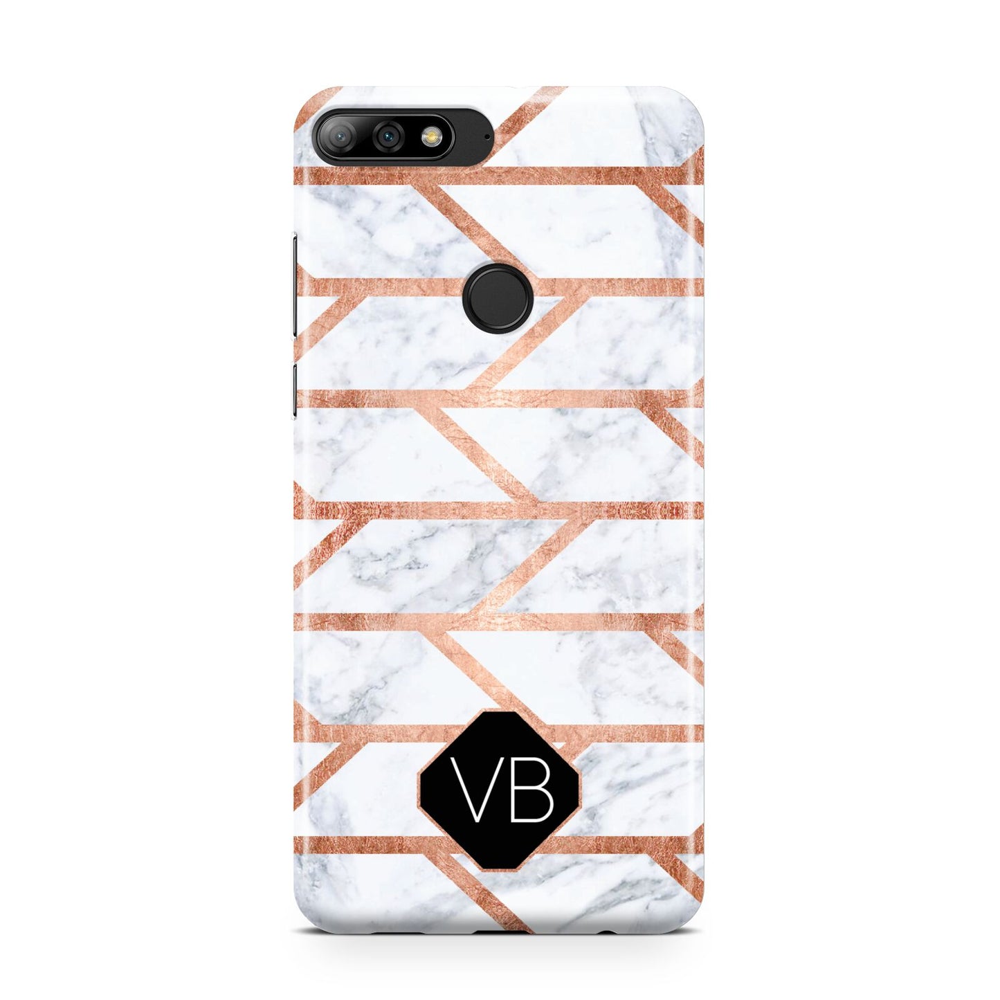 Personalised Rose Gold Faux Marble Initials Huawei Y7 2018