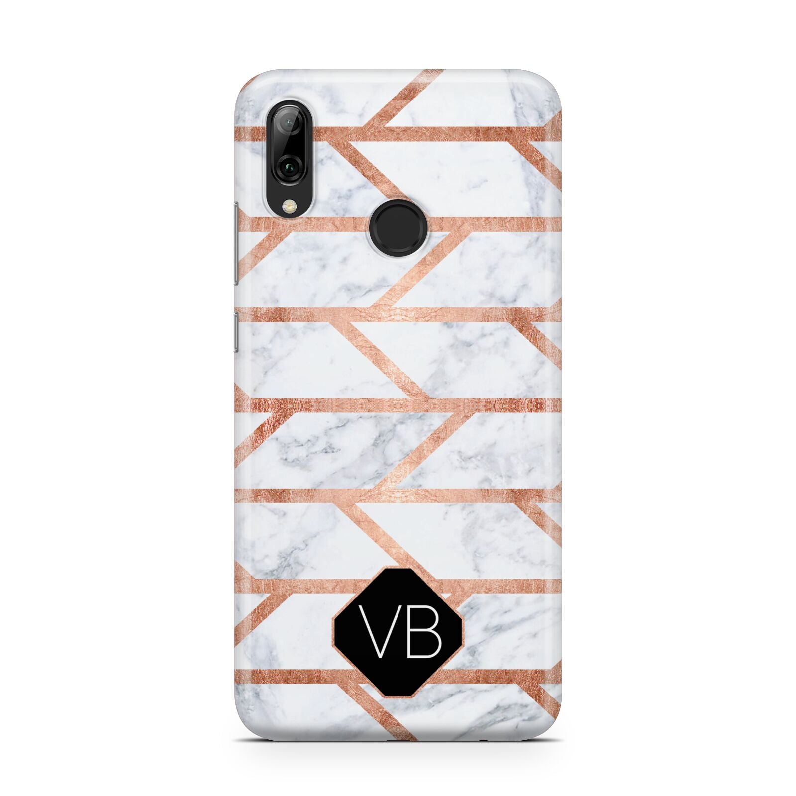 Personalised Rose Gold Faux Marble Initials Huawei Y7 2019