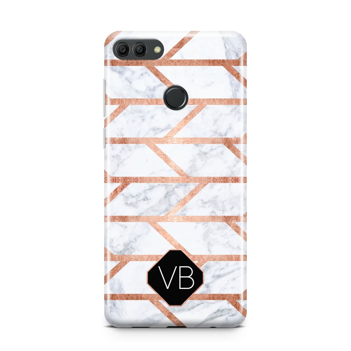 Personalised Rose Gold Faux Marble Initials Huawei Y9 2018