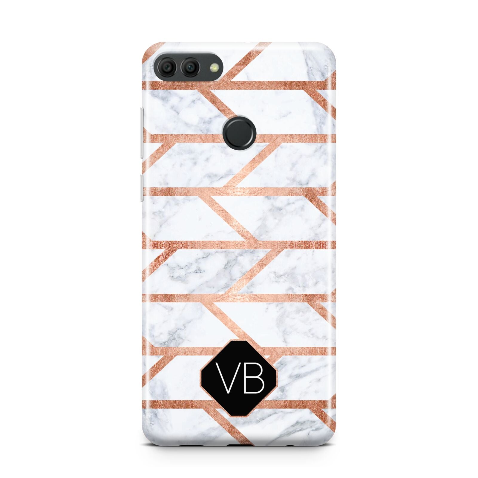 Personalised Rose Gold Faux Marble Initials Huawei Y9 2018