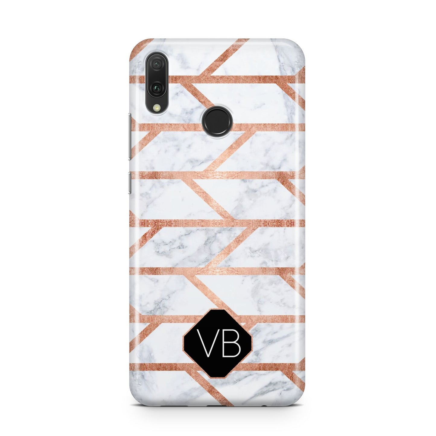 Personalised Rose Gold Faux Marble Initials Huawei Y9 2019