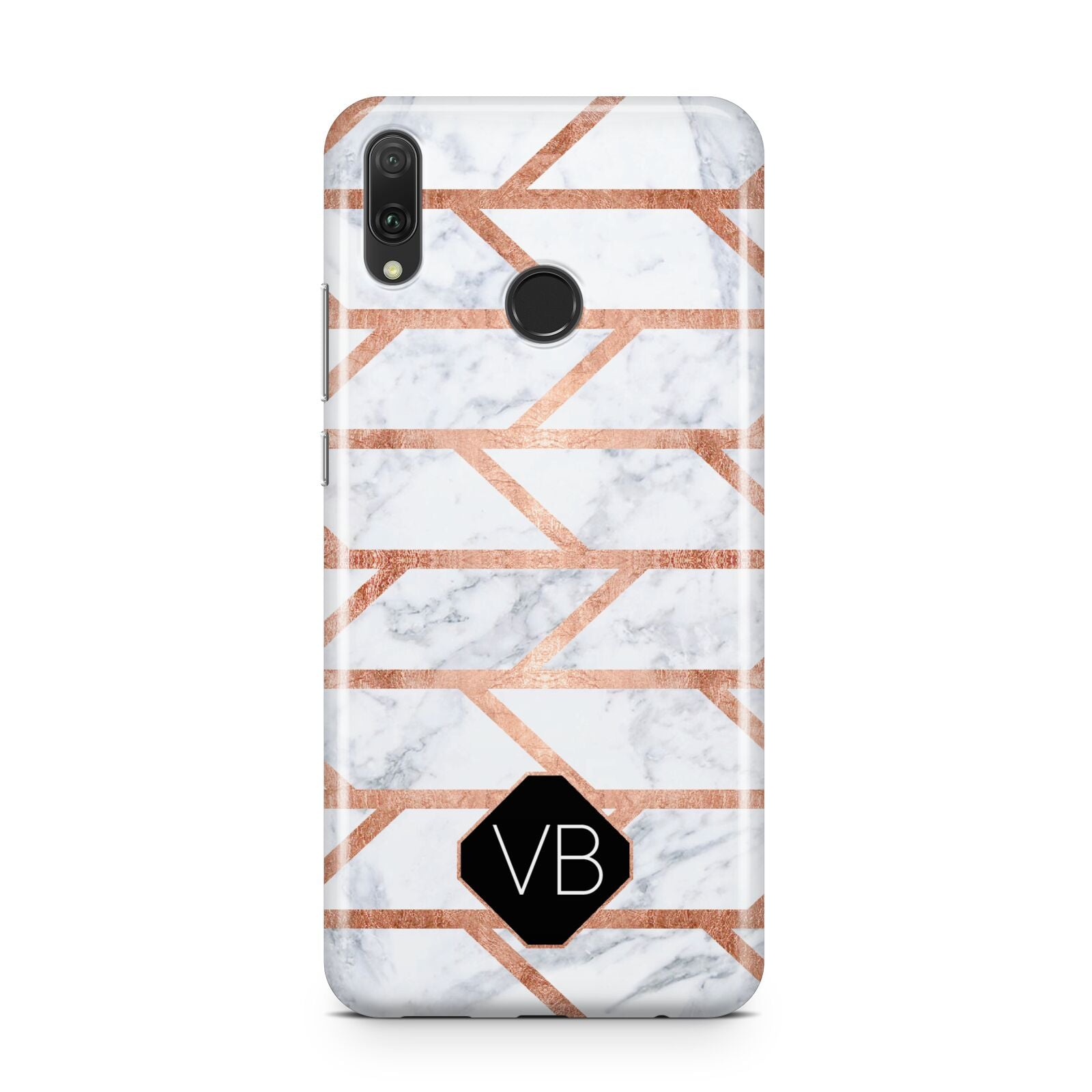 Personalised Rose Gold Faux Marble Initials Huawei Y9 2019