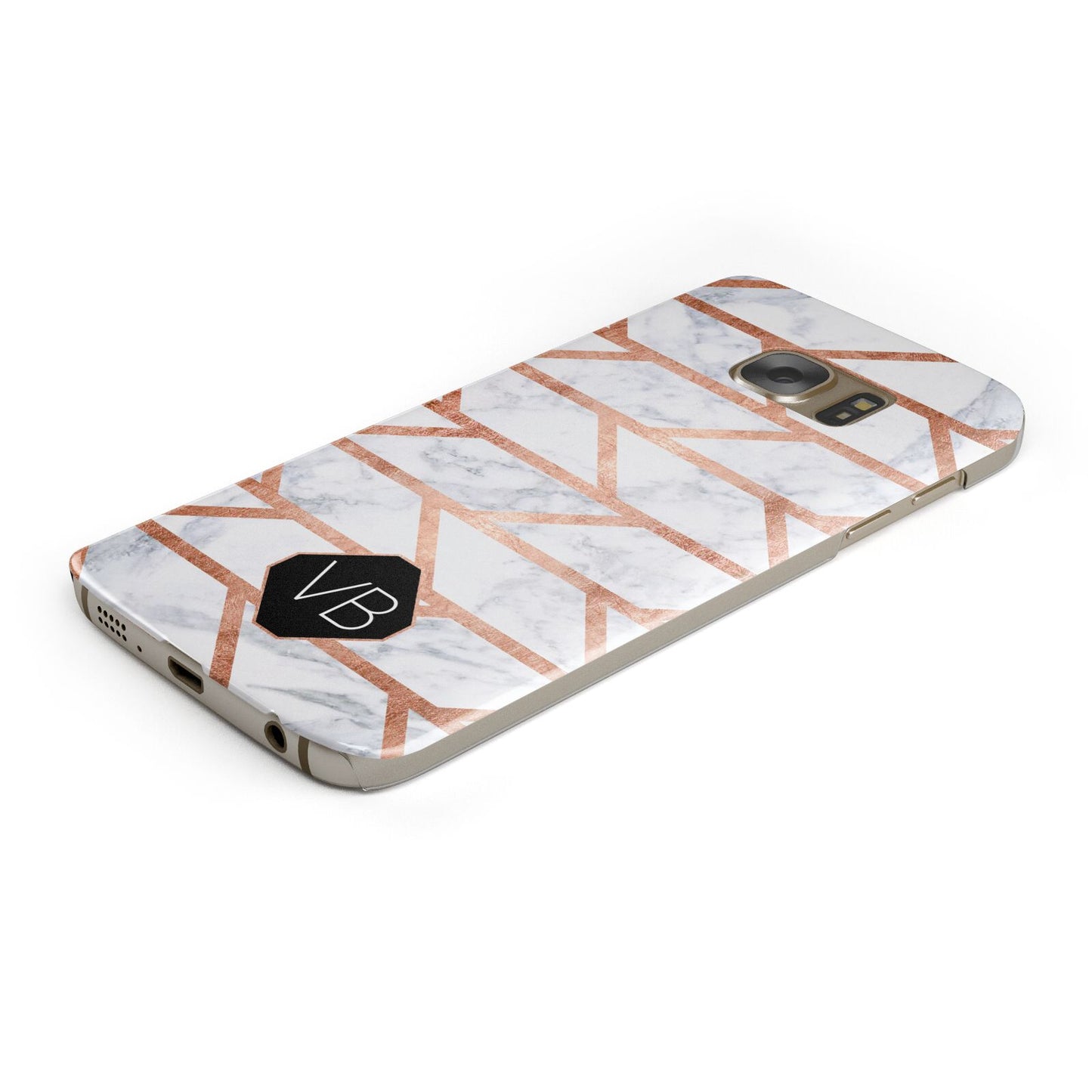 Personalised Rose Gold Faux Marble Initials Protective Samsung Galaxy Case Angled Image