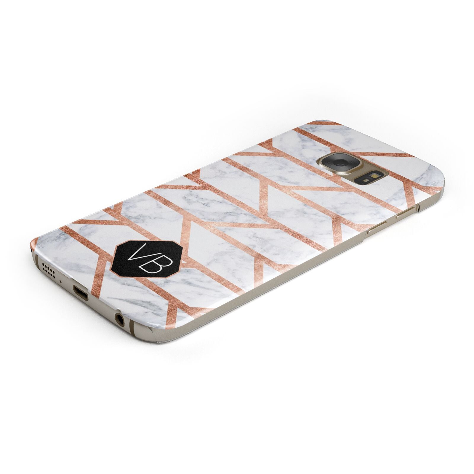 Personalised Rose Gold Faux Marble Initials Protective Samsung Galaxy Case Angled Image