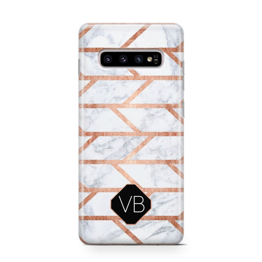Personalised Rose Gold Faux Marble Initials Protective Samsung Galaxy Case