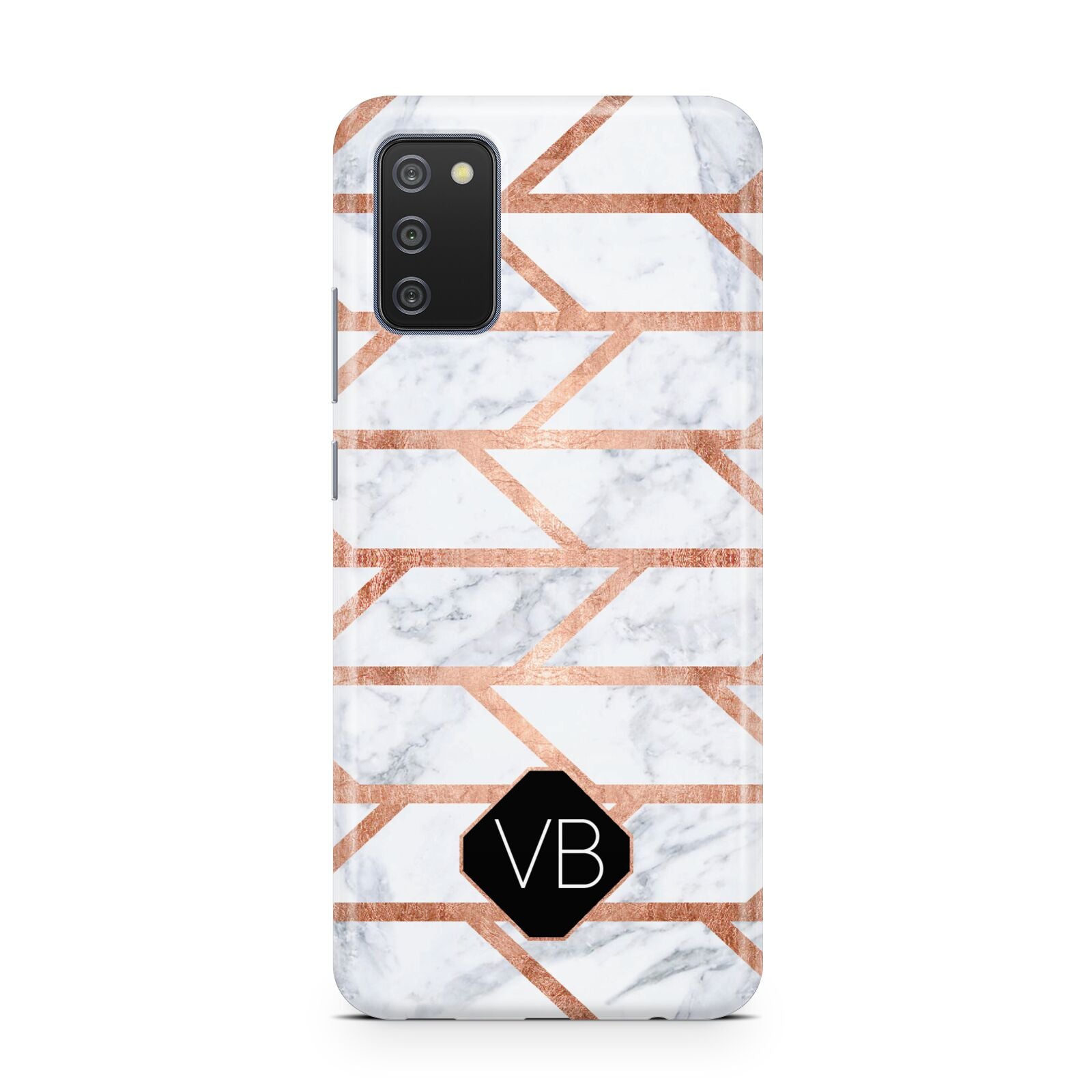 Personalised Rose Gold Faux Marble Initials Samsung A02s Case