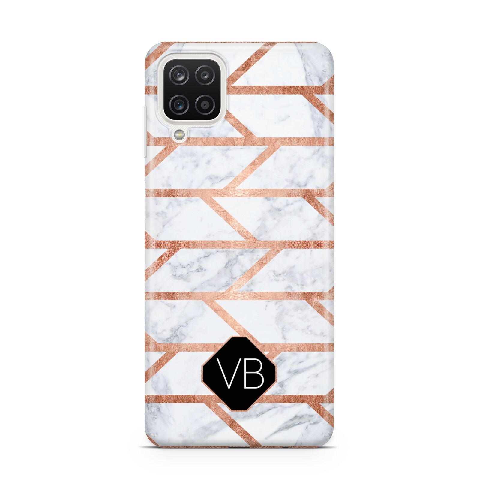 Personalised Rose Gold Faux Marble Initials Samsung A12 Case