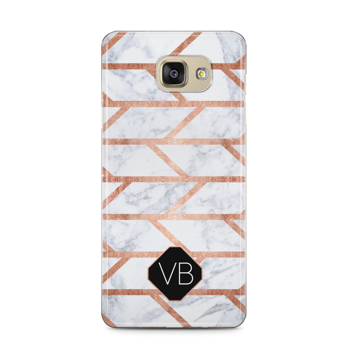 Personalised Rose Gold Faux Marble Initials Samsung Galaxy A5 2016 Case on gold phone