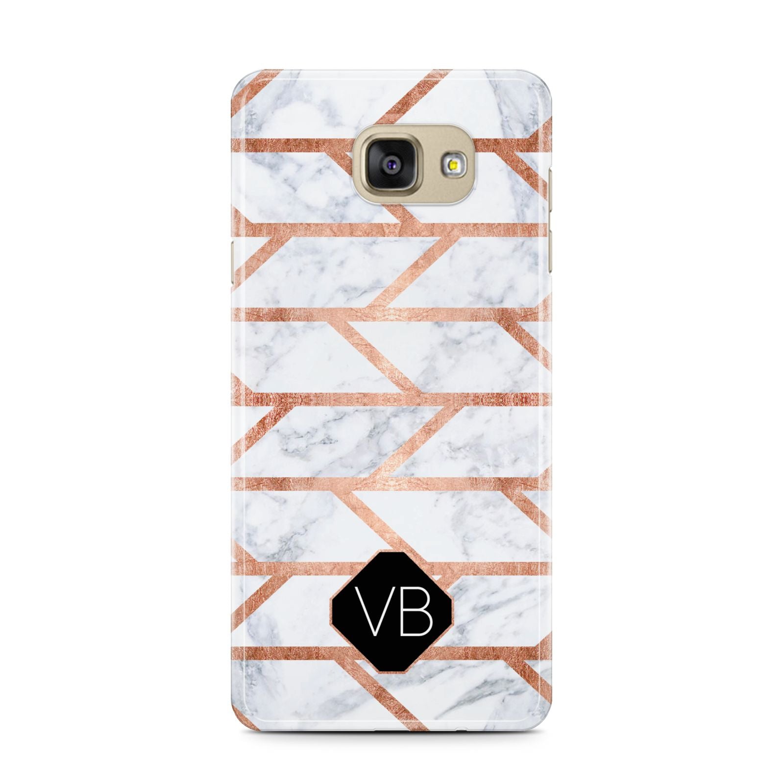 Personalised Rose Gold Faux Marble Initials Samsung Galaxy A7 2016 Case on gold phone