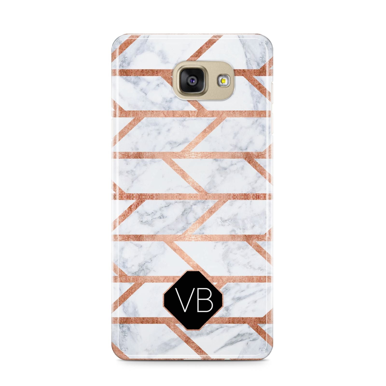 Personalised Rose Gold Faux Marble Initials Samsung Galaxy A9 2016 Case on gold phone