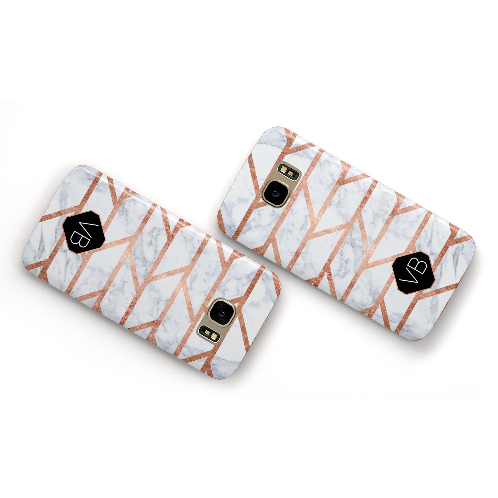Personalised Rose Gold Faux Marble Initials Samsung Galaxy Case Flat Overview