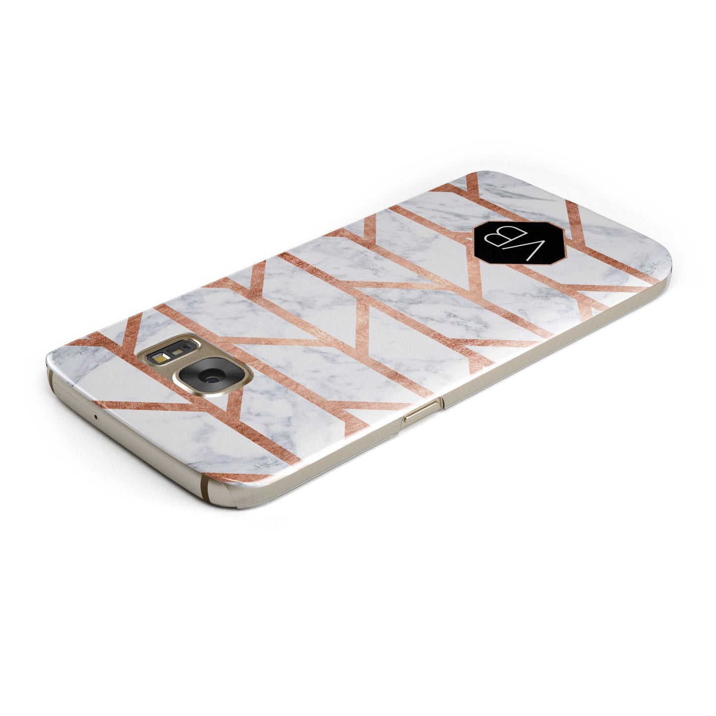 Personalised Rose Gold Faux Marble Initials Samsung Galaxy Case Top Cutout