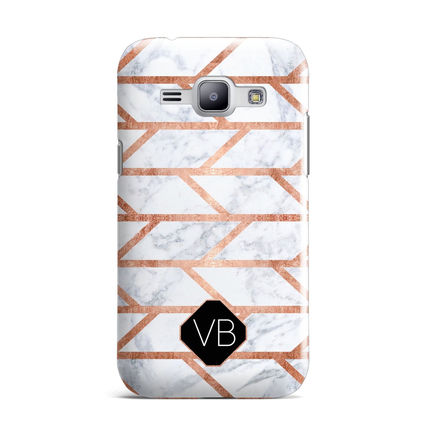 Personalised Rose Gold Faux Marble Initials Samsung Galaxy J1 2015 Case