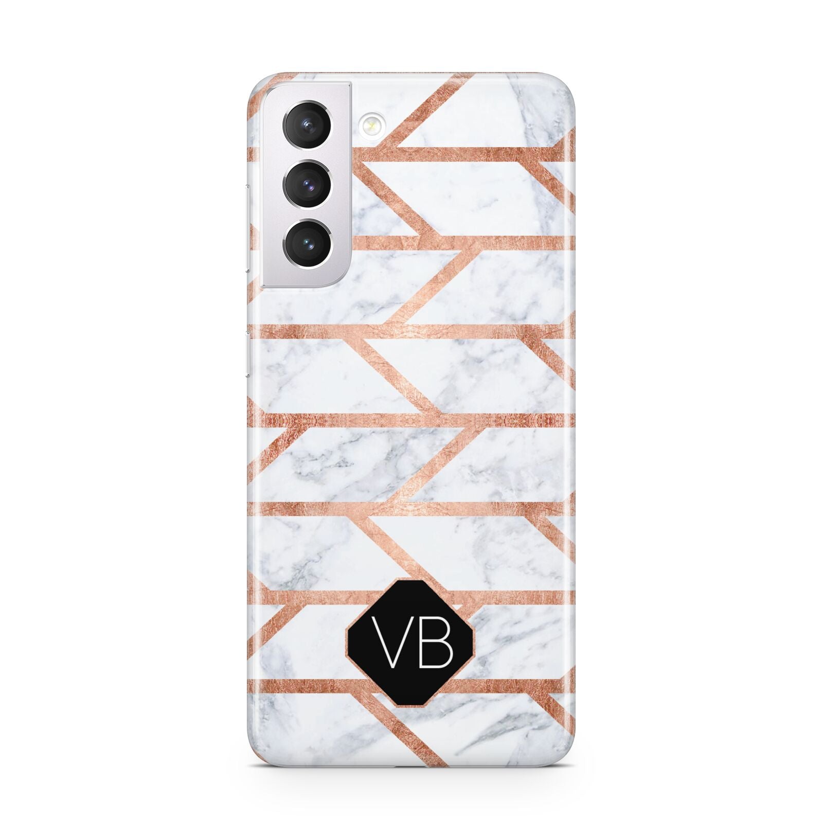 Personalised Rose Gold Faux Marble Initials Samsung S21 Case