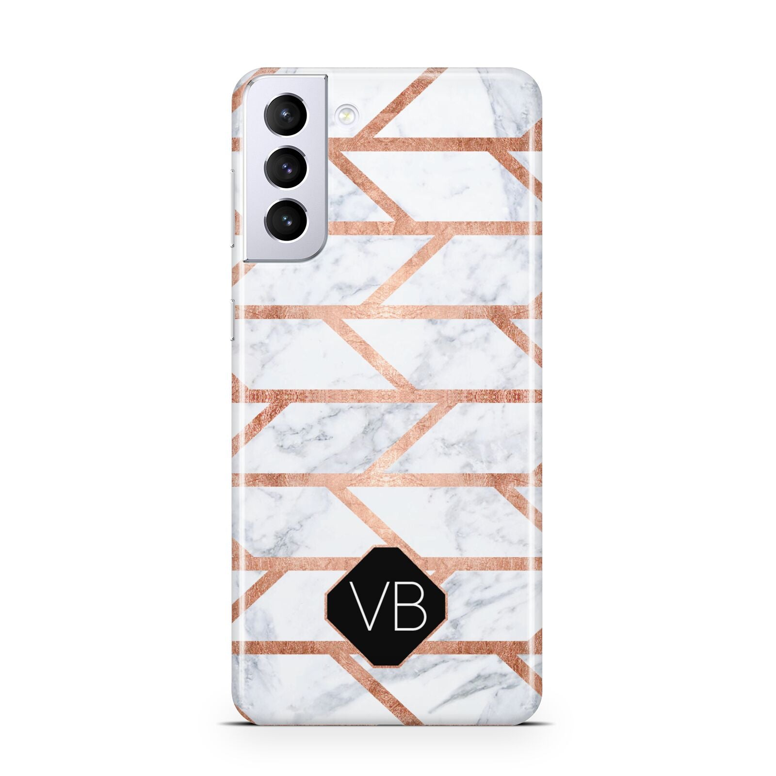 Personalised Rose Gold Faux Marble Initials Samsung S21 Plus Case