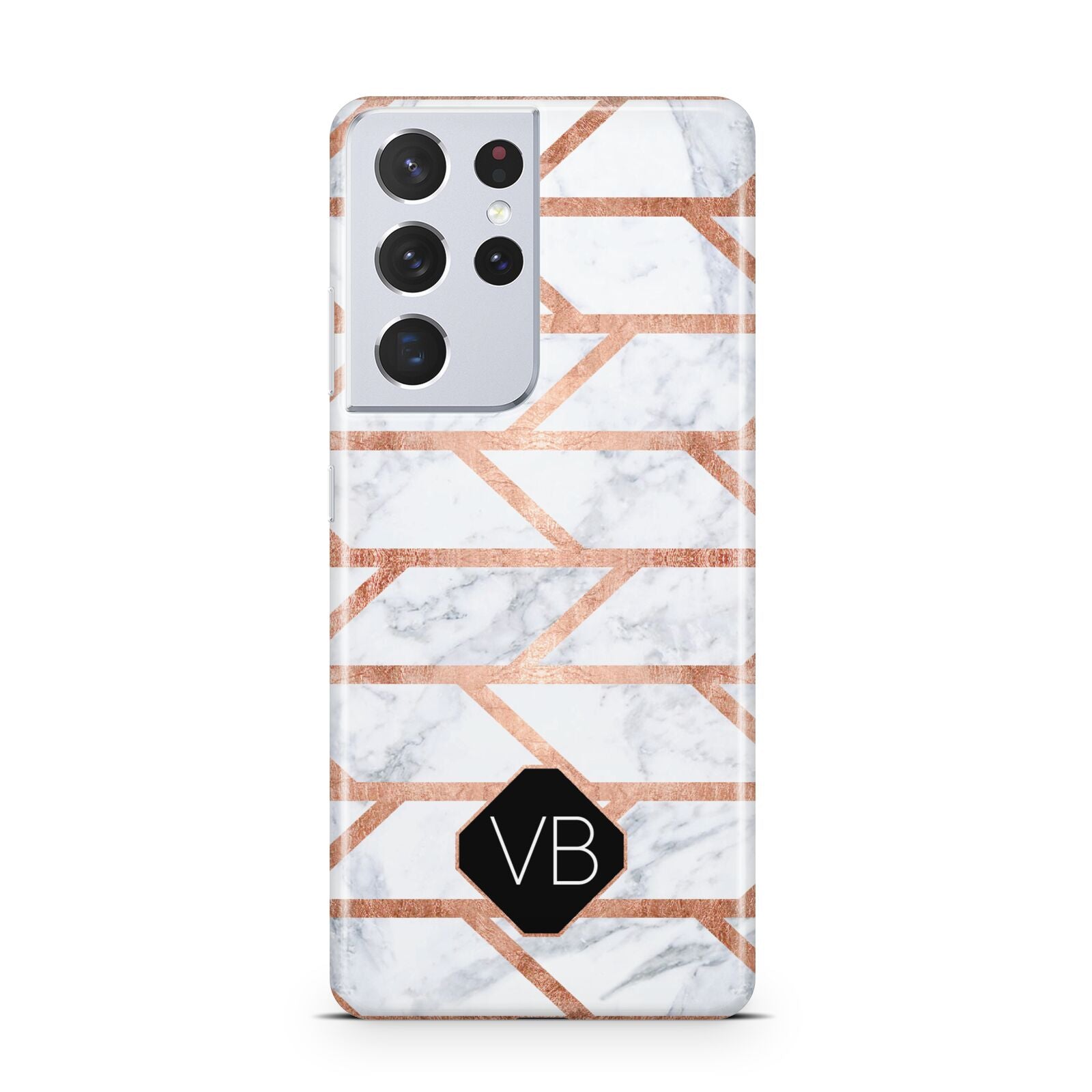 Personalised Rose Gold Faux Marble Initials Samsung S21 Ultra Case