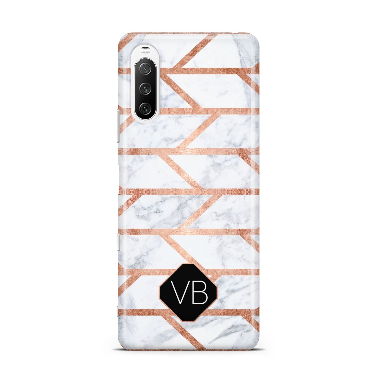 Personalised Rose Gold Faux Marble Initials Sony Xperia 10 III Case